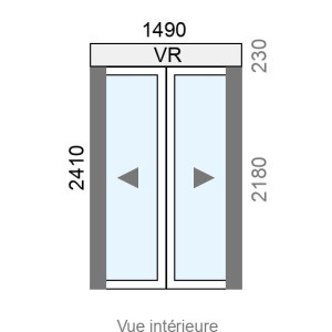 Coulissant Alu galandage 2 vantaux monorail L1490 x H2180