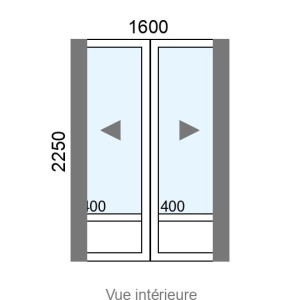 Coulissant Alu galandage 2 vantaux monorail L1600 x H2250