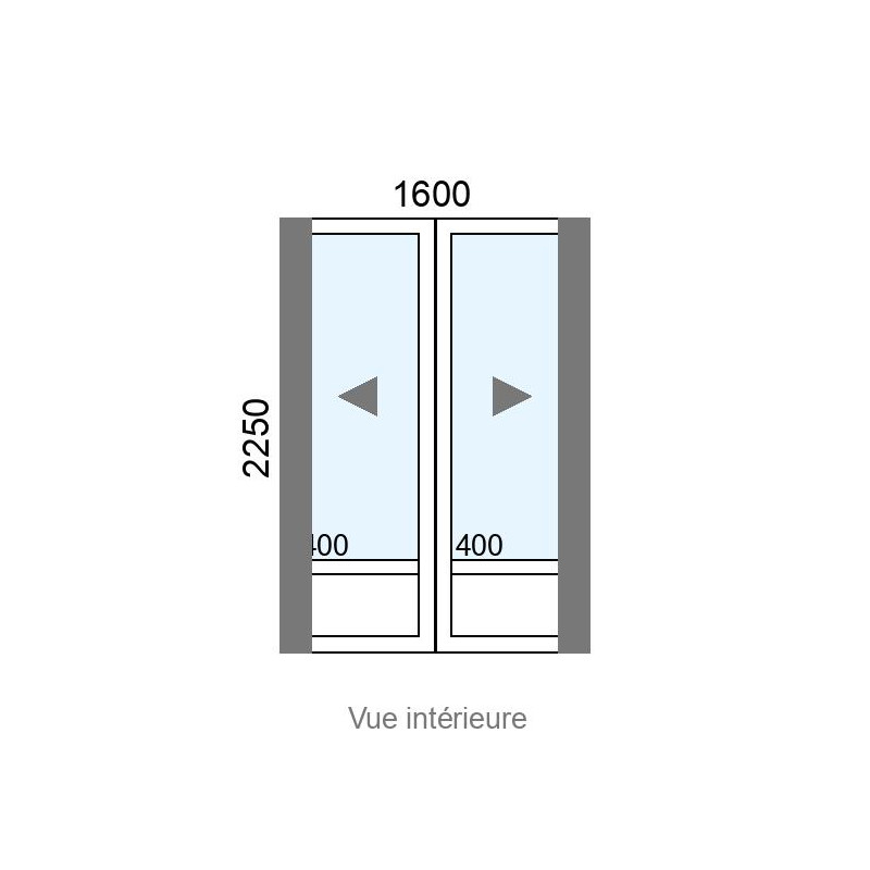 small-Coulissant Alu galandage 2 vantaux monorail L1600 x H2250