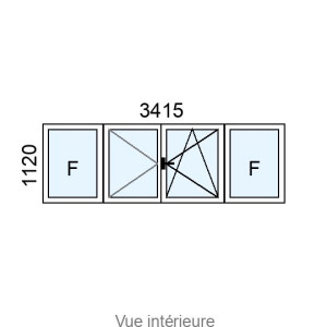 Fenêtre PVC plaxé OB 2 vantaux + 2 fixes latéraux L3415 x H1120