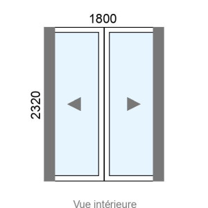 Coulissant Alu galandage 2 vantaux monorail L1800 x H2320