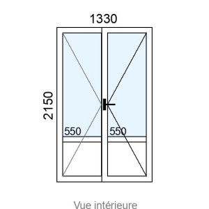 Porte-fenêtre PVC 2 vantaux L1330 x H2150