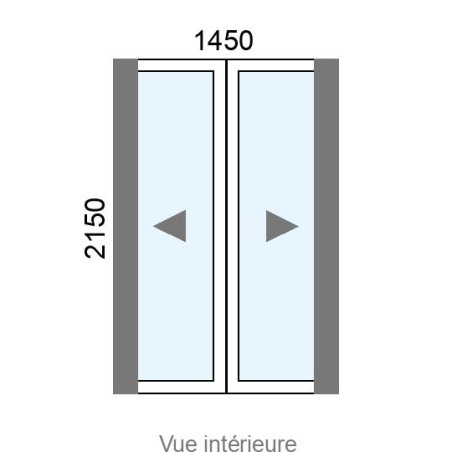 Coulissant Alu galandage 2 vantaux monorail L1450 x H2150