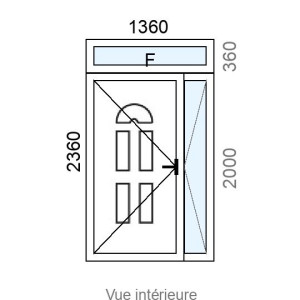 Porte d'entrée PVC 2 vantaux BIARRITZ 1 delta  + imposte Fixe L1360 x H2360