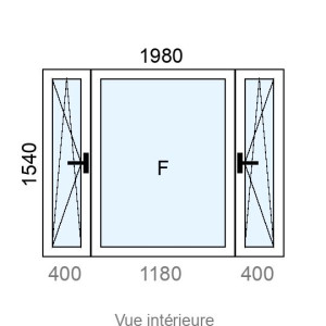 Fenêtre  OB 1 vantail latéral  +  Châssis Fixe PVC  +  Fenêtre  OB 1 vantail latéral  L1980 x H1540