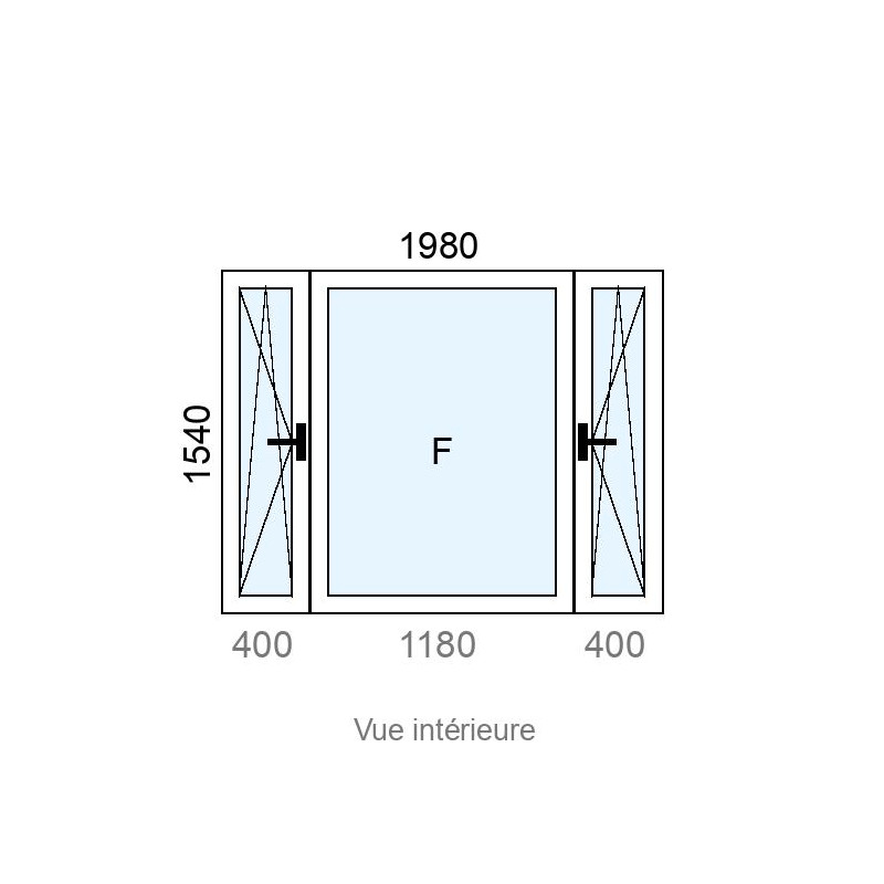 small-Fenêtre  OB 1 vantail latéral  +  Châssis Fixe PVC  +  Fenêtre  OB 1 vantail latéral  L1980 x H1540