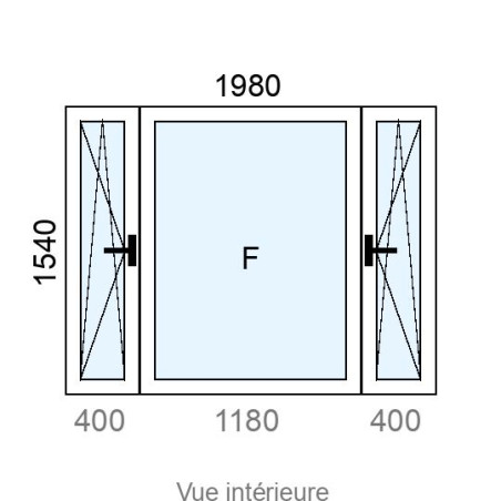 Fenêtre  OB 1 vantail latéral  +  Châssis Fixe PVC  +  Fenêtre  OB 1 vantail latéral  L1980 x H1540