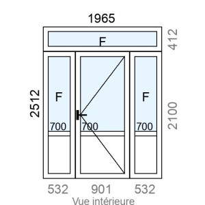 Fixe latéral  +  Porte-fenêtre Alu 1 vantail  +  Fixe latéral   + imposte Fixe L1965 x H2512