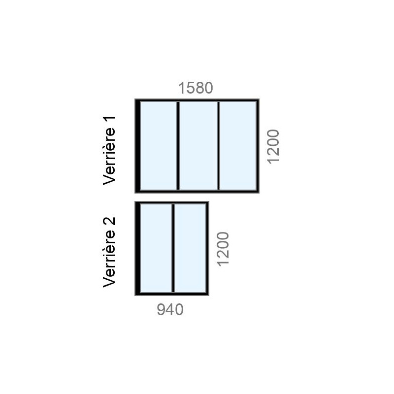 small-Verrière sur mesure atelier en angle L1580/940 x H1200