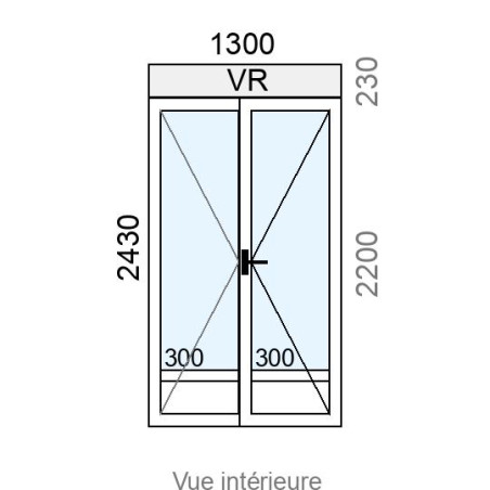 Porte-fenêtre PVC 2 vantaux L1300 x H2200