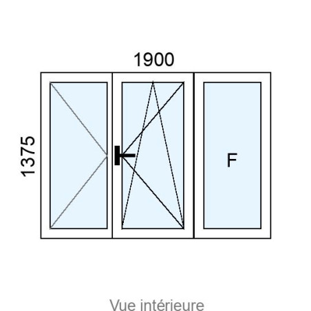 Fenêtre PVC OB 2 vantaux + fixe latéral L1900 x H1375