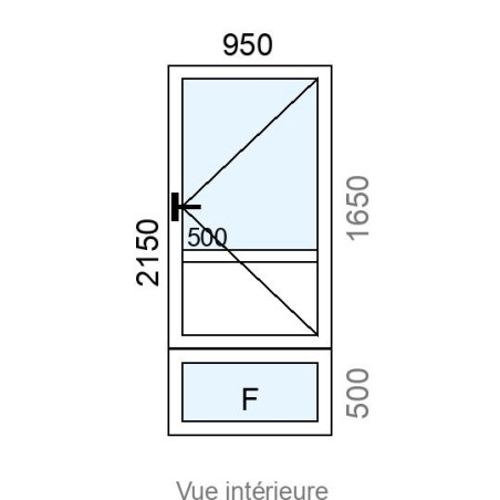 Porte-fenêtre Alu 1 vantail  + allège Fixe L950 x H2150