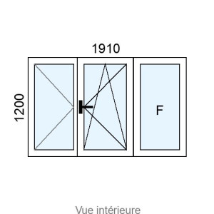 Fenêtre Alu OB 2 vantaux + fixe latéral L1910 x H1200