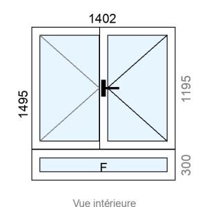 Fenêtre PVC 2 vantaux  + allège Fixe L1402 x H1495