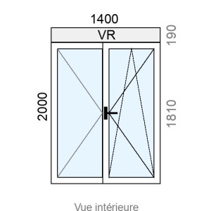 Fenêtre PVC plaxé OB 2 vantaux L1400 x H2000