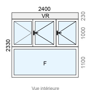 Fenêtre PVC 3 vantaux   + allège Fixe L2400 x H2100