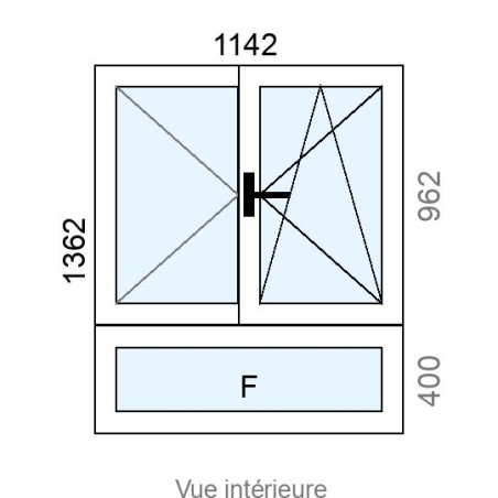 Fenêtre PVC OB 2 vantaux  + allège Fixe L1142 x H1362