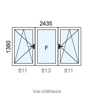 Fenêtre  OB 1 vantail latéral  +  Châssis Fixe PVC  +  Fenêtre  OB 1 vantail latéral  L2435 x H1360