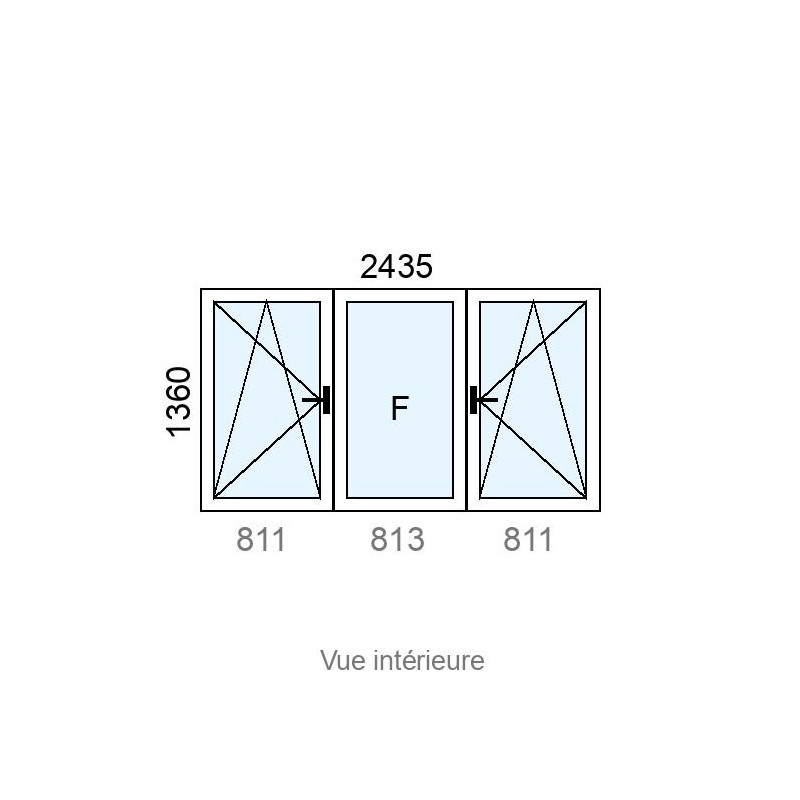 small-Fenêtre  OB 1 vantail latéral  +  Châssis Fixe PVC  +  Fenêtre  OB 1 vantail latéral  L2435 x H1360