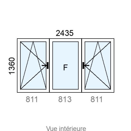 Fenêtre  OB 1 vantail latéral  +  Châssis Fixe PVC  +  Fenêtre  OB 1 vantail latéral  L2435 x H1360