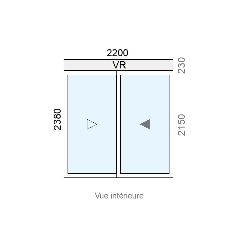 small-Baie coulissante Alu 2 vantaux L2200 x H2150