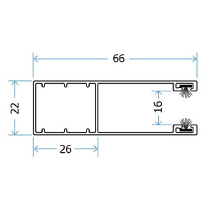 Lot de 2 x Coulisse aluminium 66x22 Lg  1535 mm coloris Crème