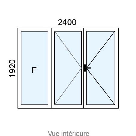 Porte-fenêtre PVC 2 vantaux + Fixe latéral L2400 x H1920