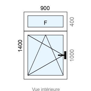 Fenêtre PVC OB 1 vantail  + imposte Fixe L900 x H1400