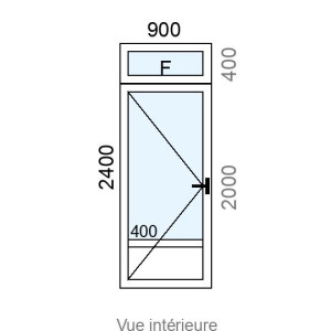 Porte d'entrée PVC 1 vantail  + imposte Fixe L900 x H2400