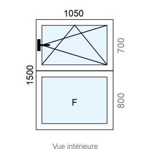 Fenêtre PVC plaxé OB 1 vantail  + allège Fixe L1050 x H1500