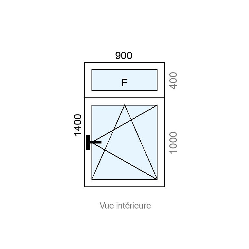 small-Fenêtre PVC OB 1 vantail  + imposte Fixe L900 x H1400