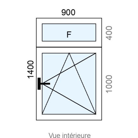 Fenêtre PVC OB 1 vantail  + imposte Fixe L900 x H1400