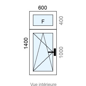 Fenêtre PVC OB 1 vantail  + imposte Fixe L600 x H1400