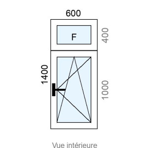 Fenêtre PVC OB 1 vantail  + imposte Fixe L600 x H1400