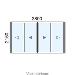 Coulissant Alu galandage 4 vantaux birail L3800 x H2150