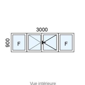 Fenêtre Alu 2 vantaux + 2 fixes latéraux L3000 x H900