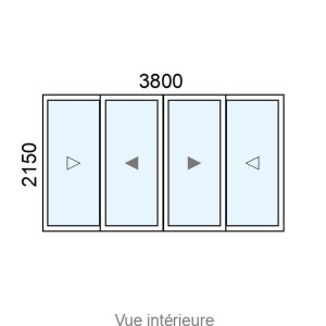 Baie coulissante Alu 4 vantaux L3800 x H2150