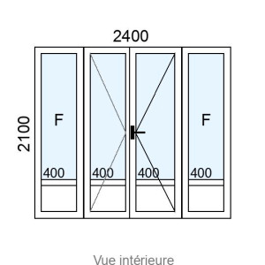 Porte-fenêtre PVC 2 vantaux + 2 fixes latéraux L2400 x H2100