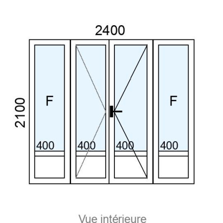 Porte-fenêtre PVC 2 vantaux + 2 fixes latéraux L2400 x H2100