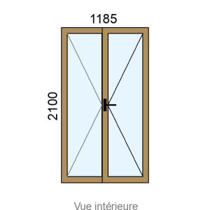 Porte-fenêtre PVC plaxé 2 vantaux L1185 x H2100