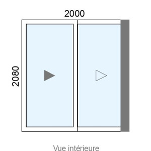 Coulissant Alu galandage 2 vantaux birail L2000 x H2080