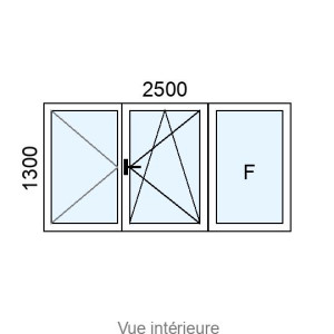 Fenêtre PVC OB 2 vantaux + fixe latéral L2500 x H1300