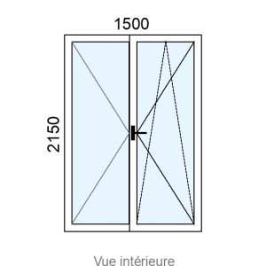 Porte-fenêtre PVC 2 vantaux L1500 x H2150