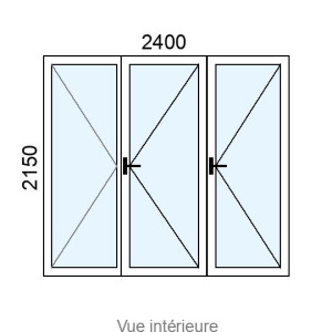 Porte-fenêtre PVC 3 vantaux L2400 x H2150