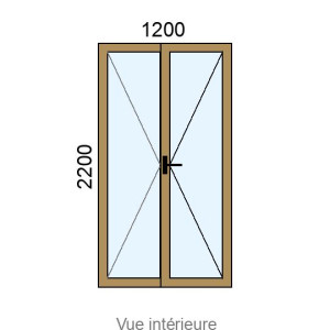 Porte-fenêtre PVC plaxé 2 vantaux L1200 x H2200