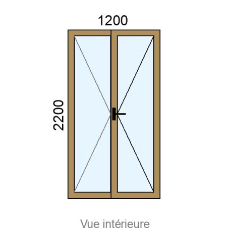 Porte-fenêtre PVC plaxé 2 vantaux L1200 x H2200