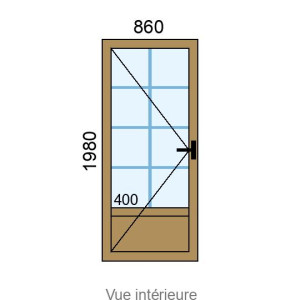 Porte-fenêtre PVC plaxé 1 vantail L860 x H1980