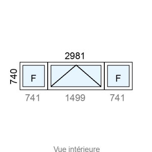 Fixe latéral  +  Châssis à Soufflet PVC  +  Fixe latéral  L2981 x H740