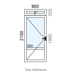 Porte d'entrée PVC 1 vantail  + imposte Fixe L900 x H2150