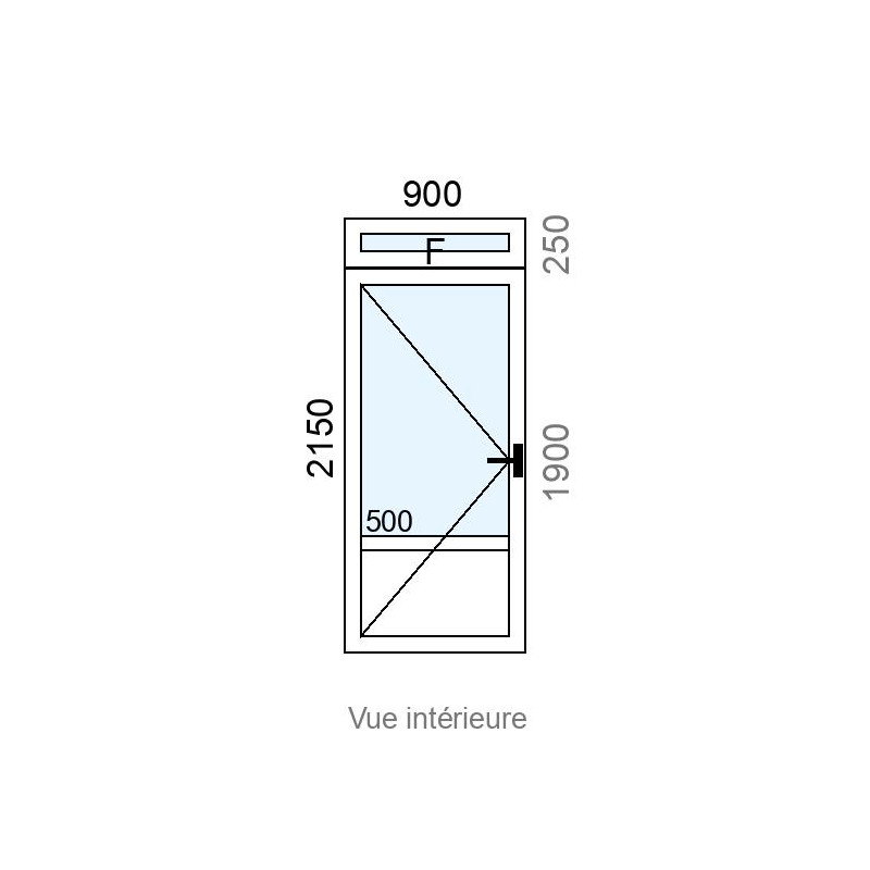 small-Porte d'entrée PVC 1 vantail  + imposte Fixe L900 x H2150